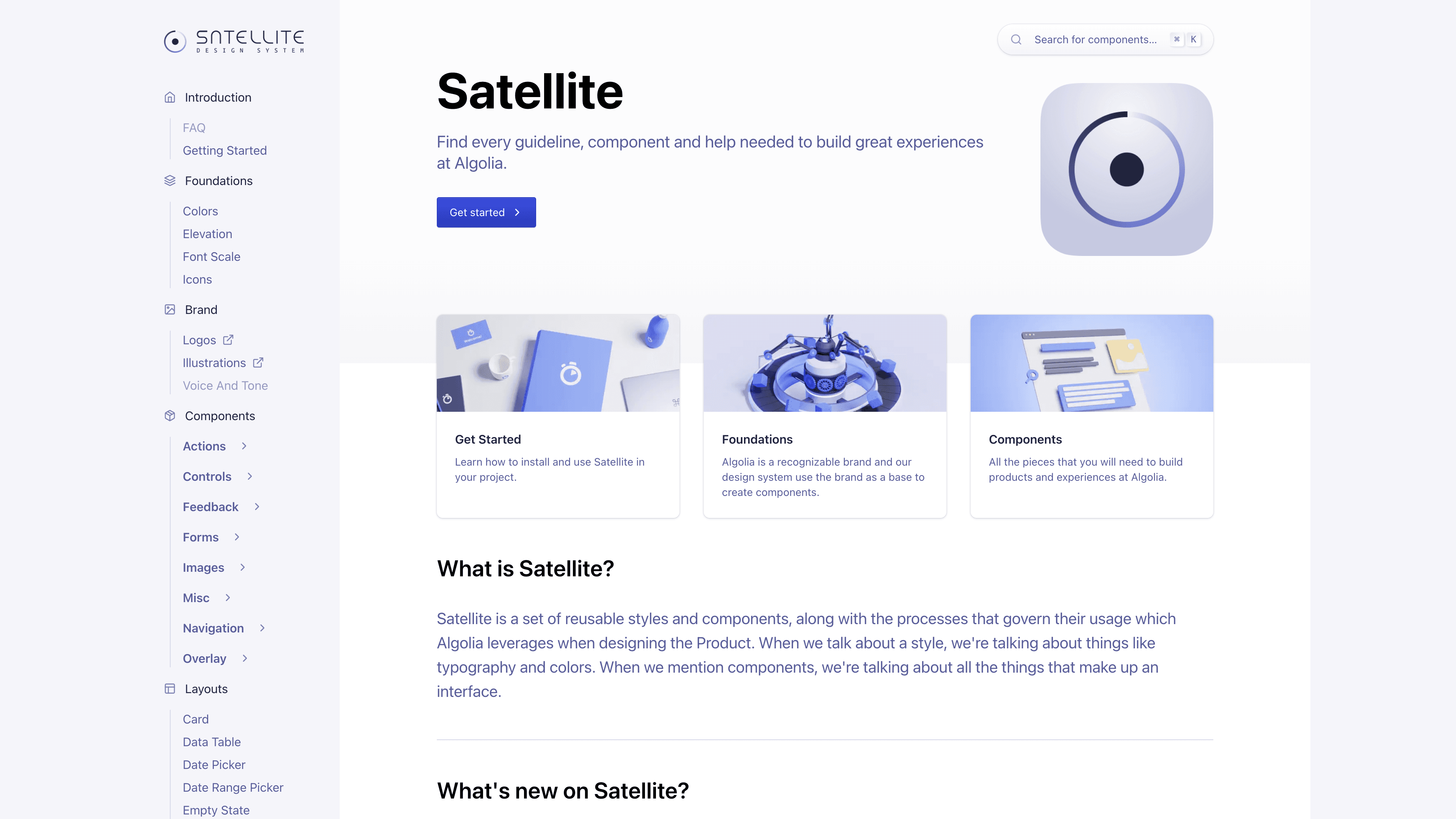 Satellite documentation website homepage